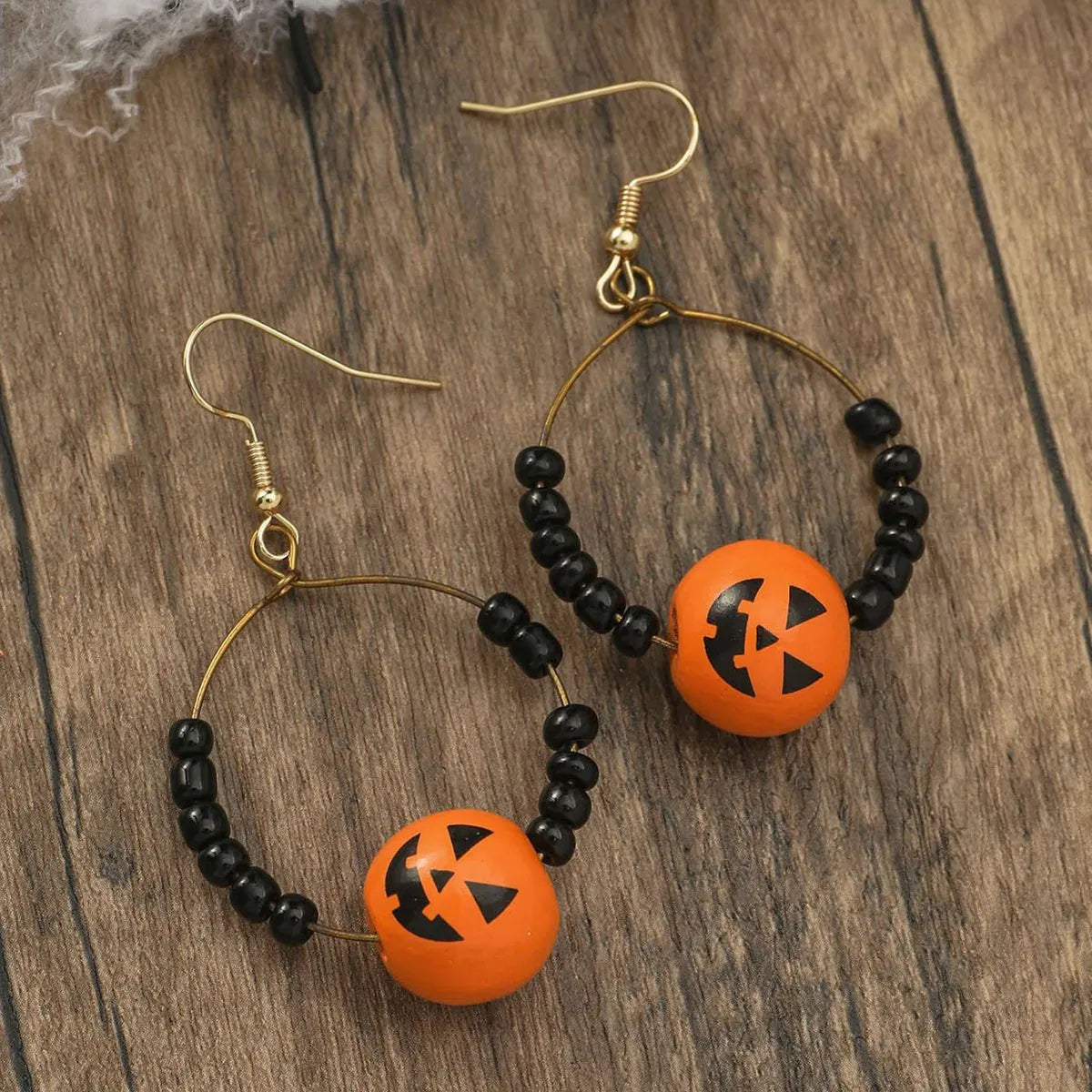 1 Pair Casual Simple Style Pumpkin Spider Spider Web Wood Drop Earrings