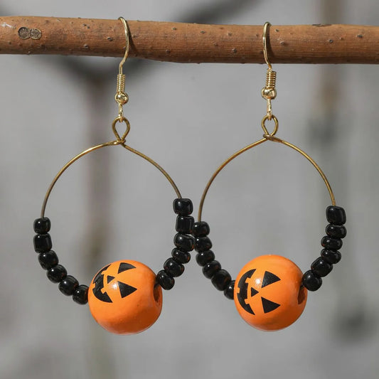 1 Pair Casual Simple Style Pumpkin Spider Spider Web Wood Drop Earrings