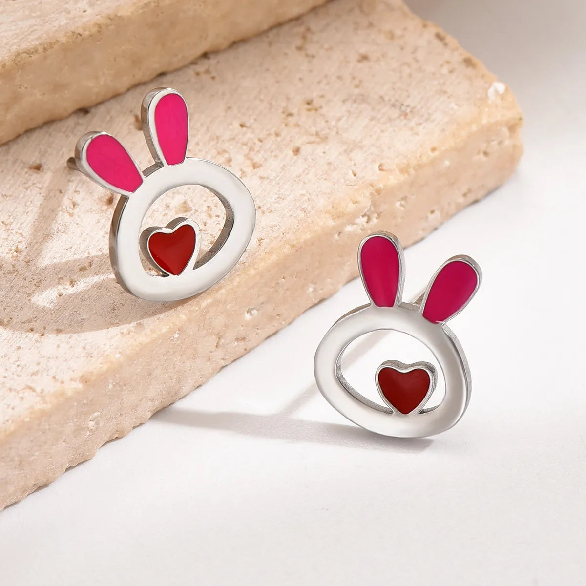 1 Pair Casual Simple Style Rabbit Polishing Epoxy Stainless Steel Ear Studs