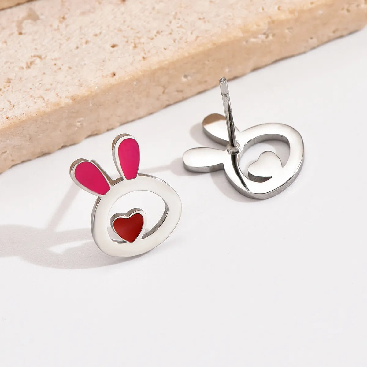 1 Pair Casual Simple Style Rabbit Polishing Epoxy Stainless Steel Ear Studs