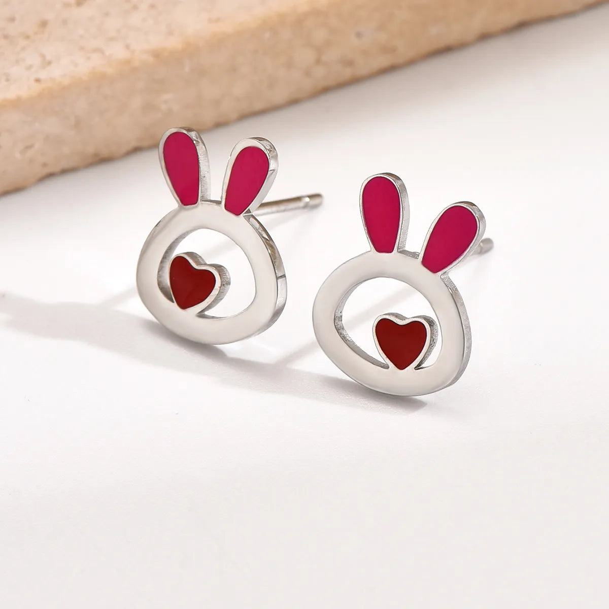 1 Pair Casual Simple Style Rabbit Polishing Epoxy Stainless Steel Ear Studs