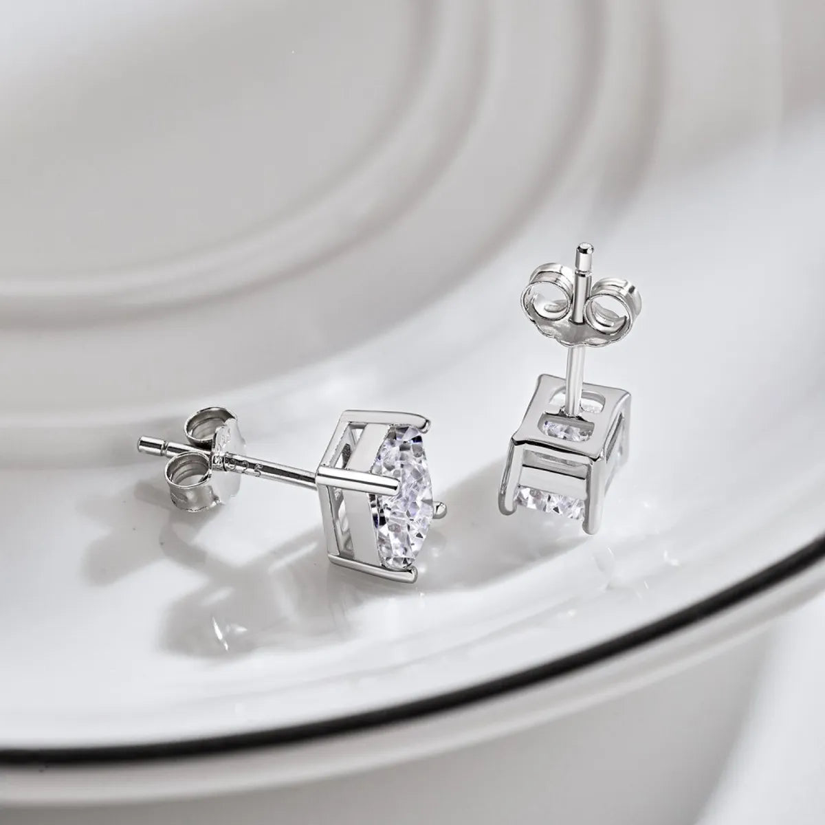 1 Pair Casual Simple Style Rectangle Sterling Silver Plating Inlay Zircon Ear Studs