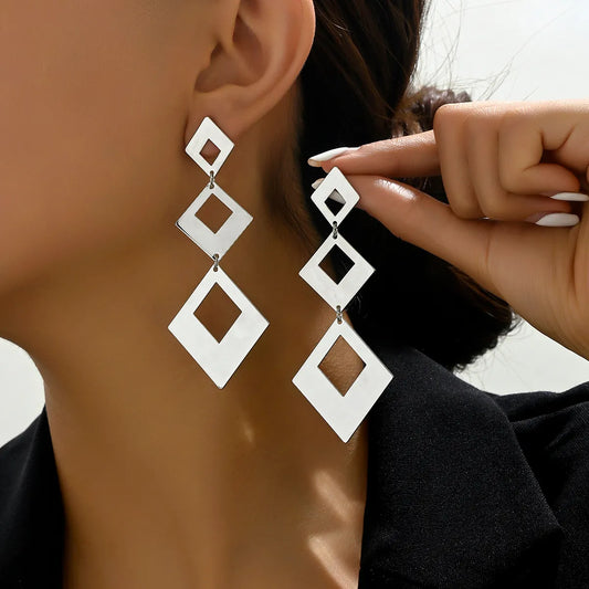 1 Pair Casual Simple Style Rhombus Hollow Out Alloy Drop Earrings