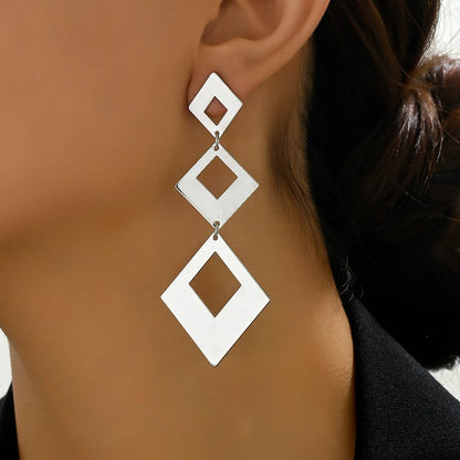 1 Pair Casual Simple Style Rhombus Hollow Out Alloy Drop Earrings