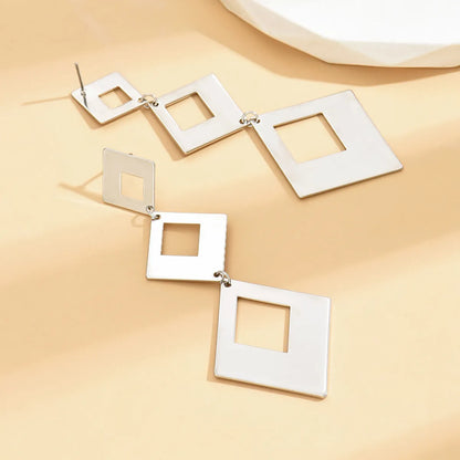 1 Pair Casual Simple Style Rhombus Hollow Out Alloy Drop Earrings