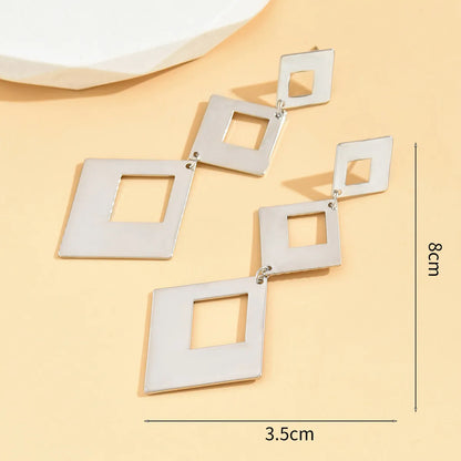 1 Pair Casual Simple Style Rhombus Hollow Out Alloy Drop Earrings