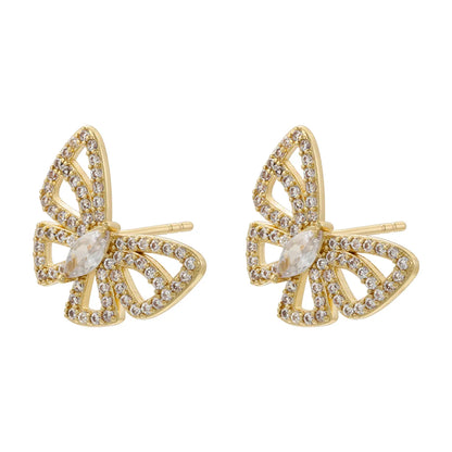 1 Pair Casual Simple Style Round Butterfly Plating Inlay Copper Zircon 18k Gold Plated Drop Earrings Ear Studs