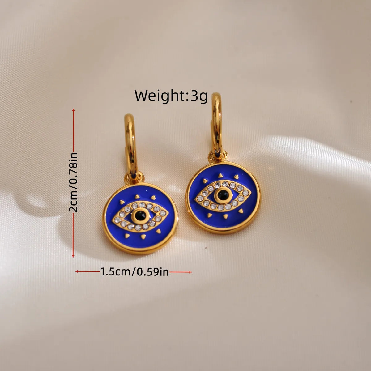 1 Pair Casual Simple Style Round Devil's Eye Enamel Plating Inlay Stainless Steel Rhinestones Drop Earrings