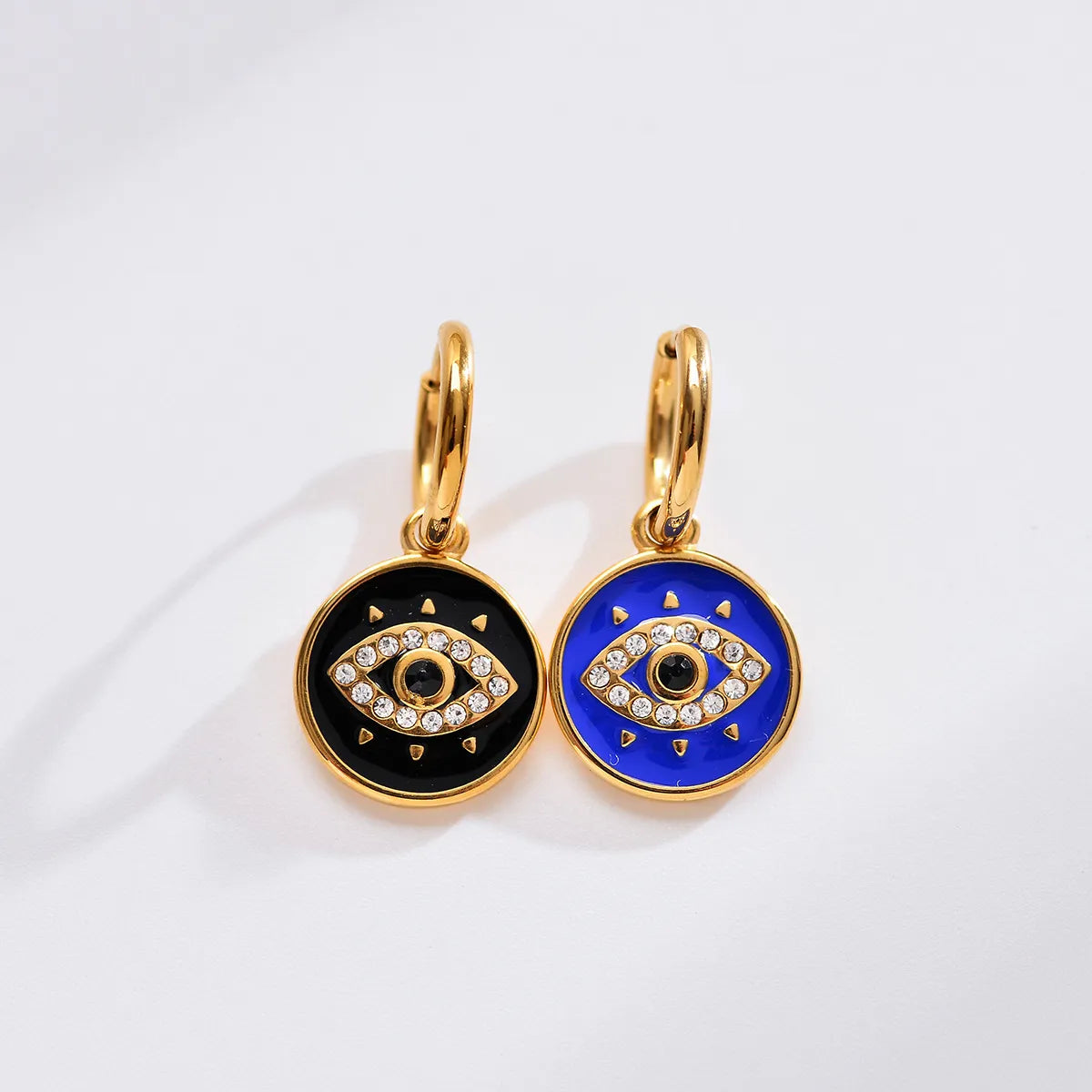 1 Pair Casual Simple Style Round Devil's Eye Enamel Plating Inlay Stainless Steel Rhinestones Drop Earrings