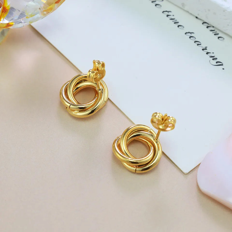 1 Pair Casual Simple Style Round Hollow Out 304 Stainless Steel Ear Studs