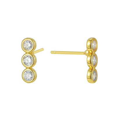 1 Pair Casual Simple Style Round Inlay Sterling Silver Zircon 14K Gold Plated Ear Studs