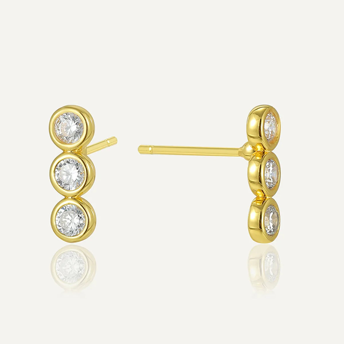 1 Pair Casual Simple Style Round Inlay Sterling Silver Zircon 14K Gold Plated Ear Studs