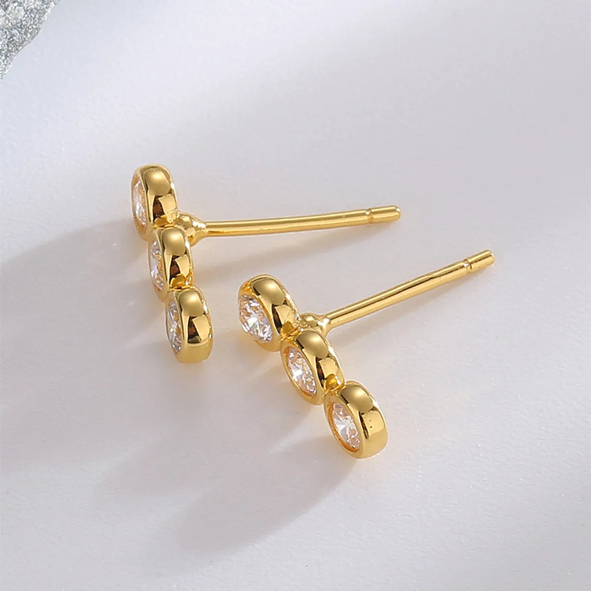 1 Pair Casual Simple Style Round Inlay Sterling Silver Zircon 14K Gold Plated Ear Studs