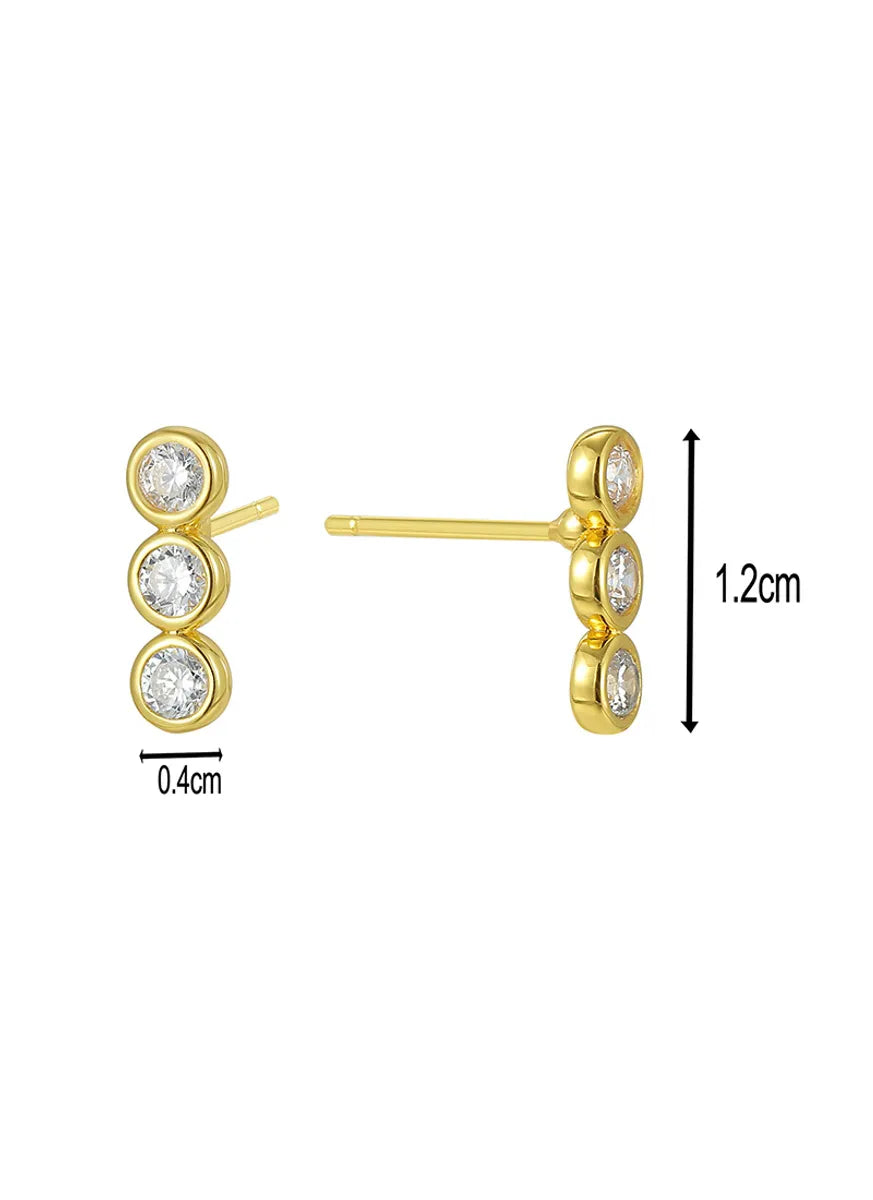 1 Pair Casual Simple Style Round Inlay Sterling Silver Zircon 14K Gold Plated Ear Studs