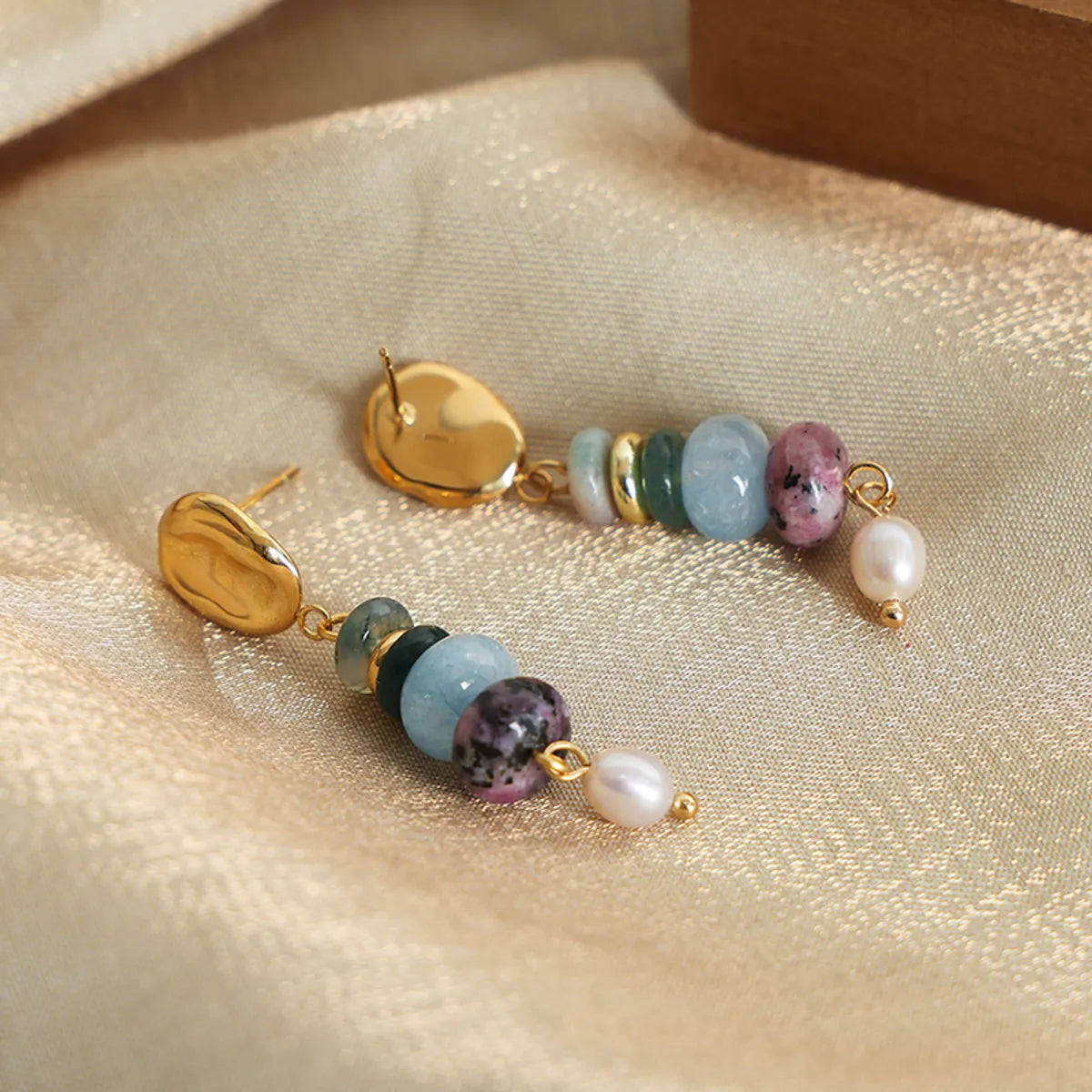 1 Pair Casual Simple Style Round Plating Agate Titanium Steel 18K Gold Plated Dangling Earrings