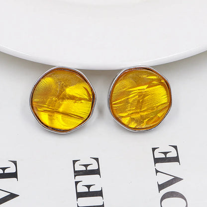 1 Pair Casual Simple Style Round Plating Inlay Alloy Resin Gold Plated Ear Studs