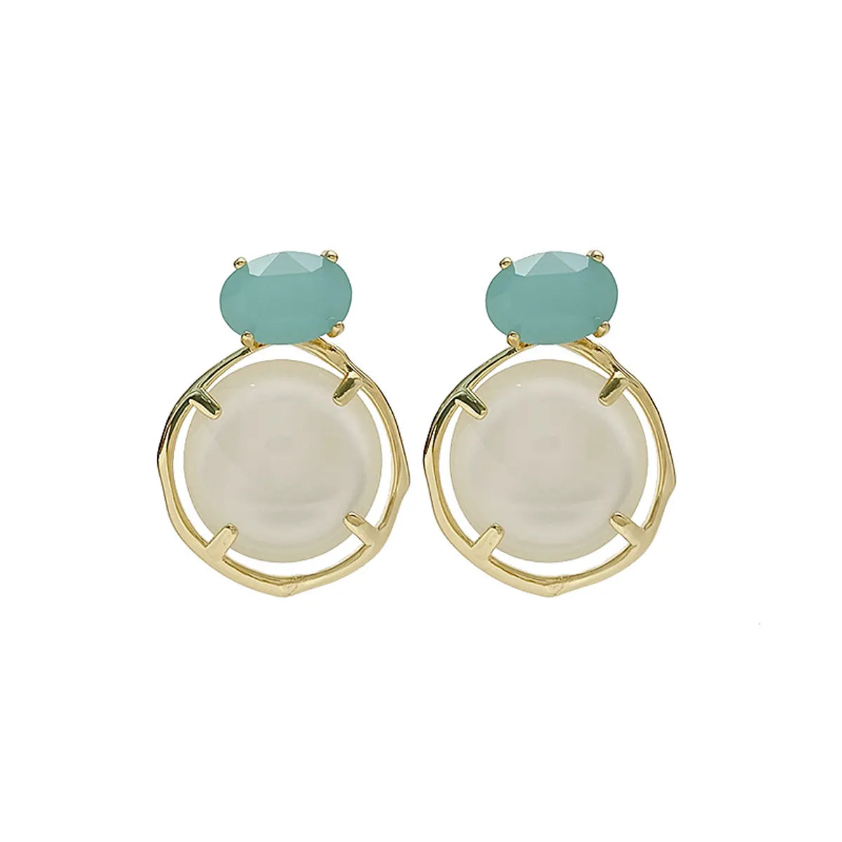 1 Pair Casual Simple Style Round Plating Inlay Copper Crystal Shell Drop Earrings