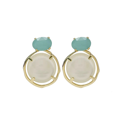 1 Pair Casual Simple Style Round Plating Inlay Copper Crystal Shell Drop Earrings