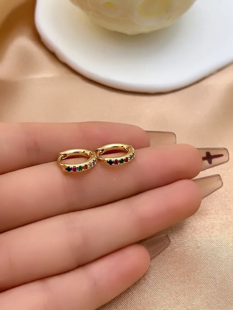 1 Pair Casual Simple Style Round Plating Inlay Copper Zircon White Gold Plated Gold Plated Hoop Earrings