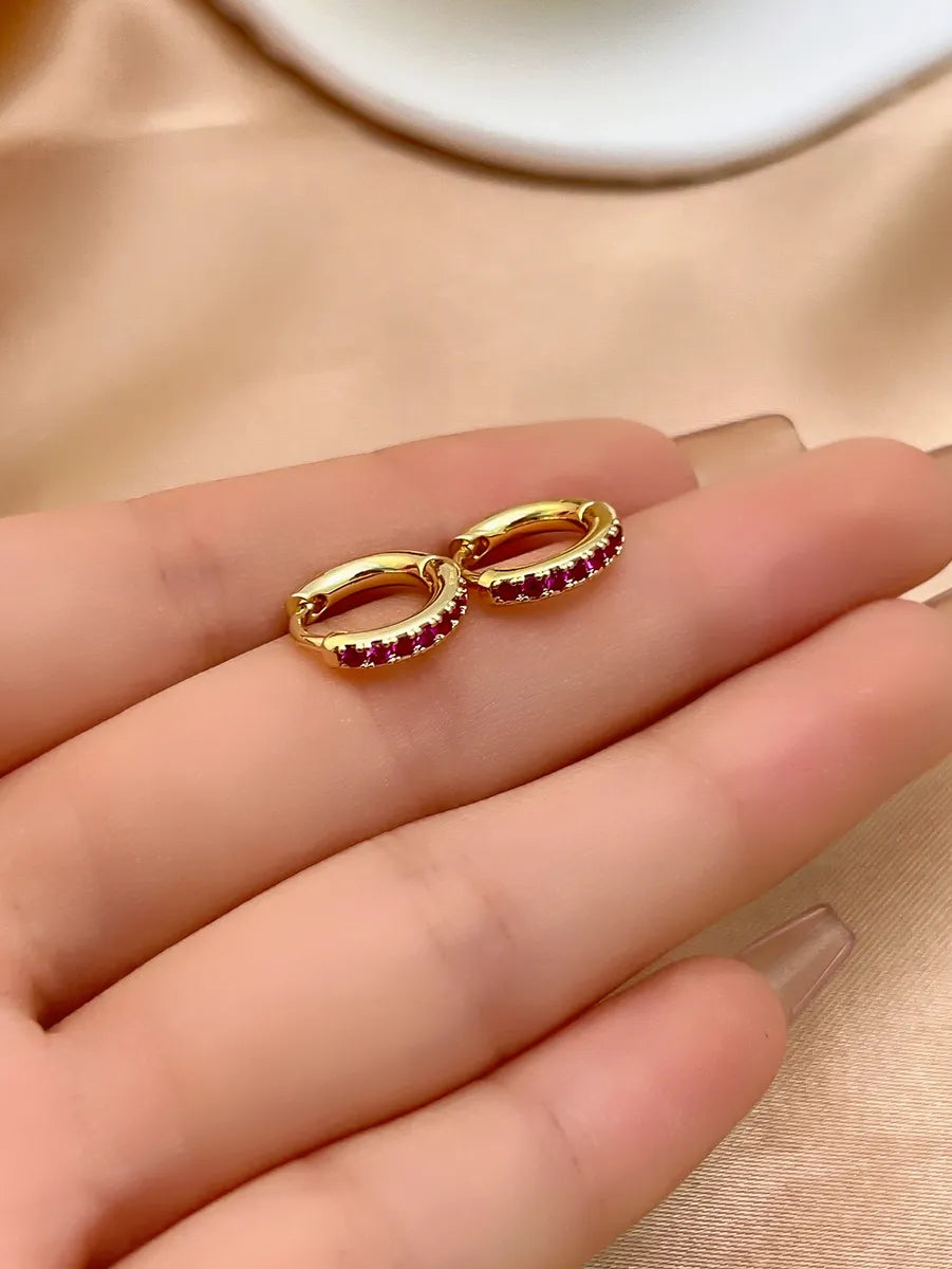 1 Pair Casual Simple Style Round Plating Inlay Copper Zircon White Gold Plated Gold Plated Hoop Earrings