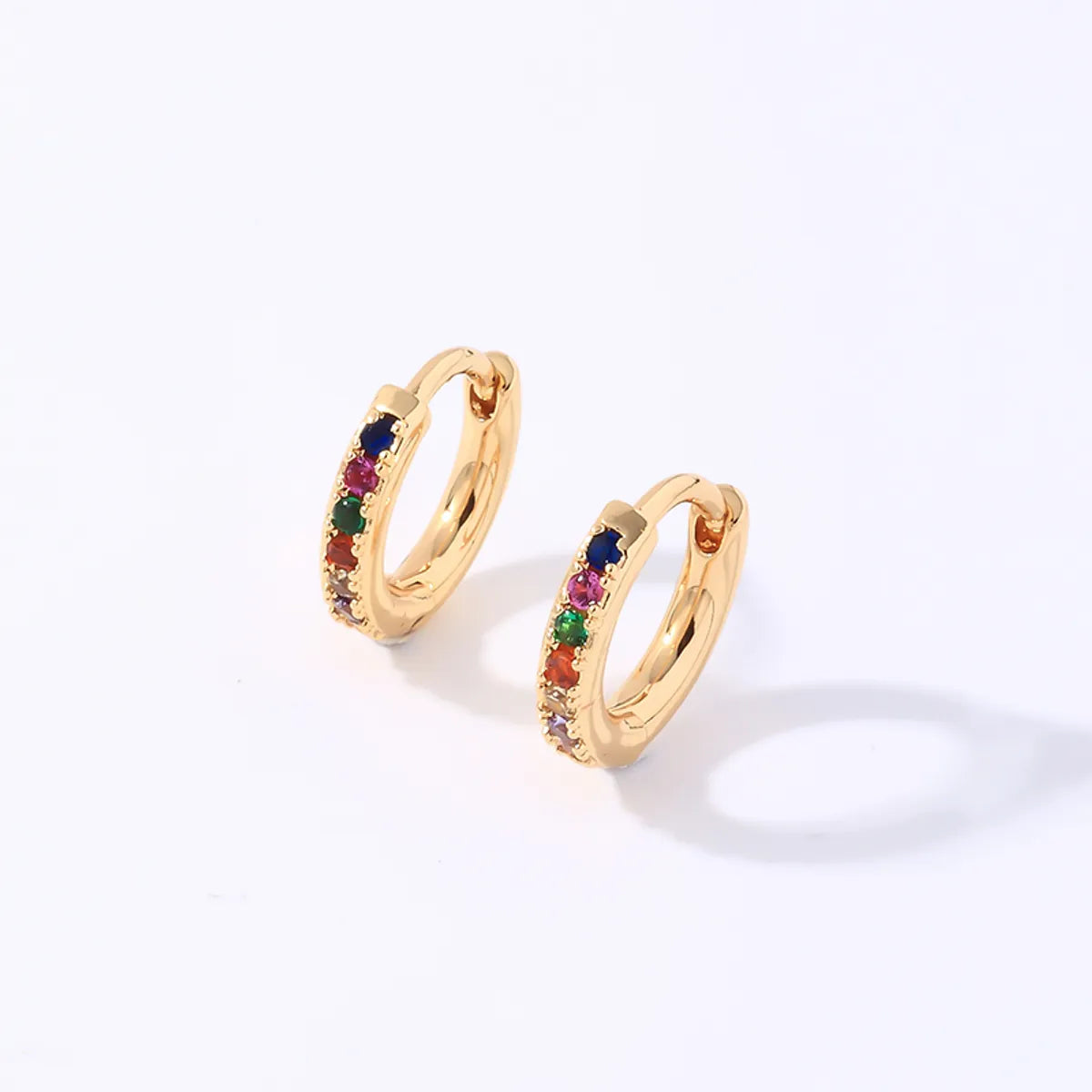 1 Pair Casual Simple Style Round Plating Inlay Copper Zircon White Gold Plated Gold Plated Hoop Earrings