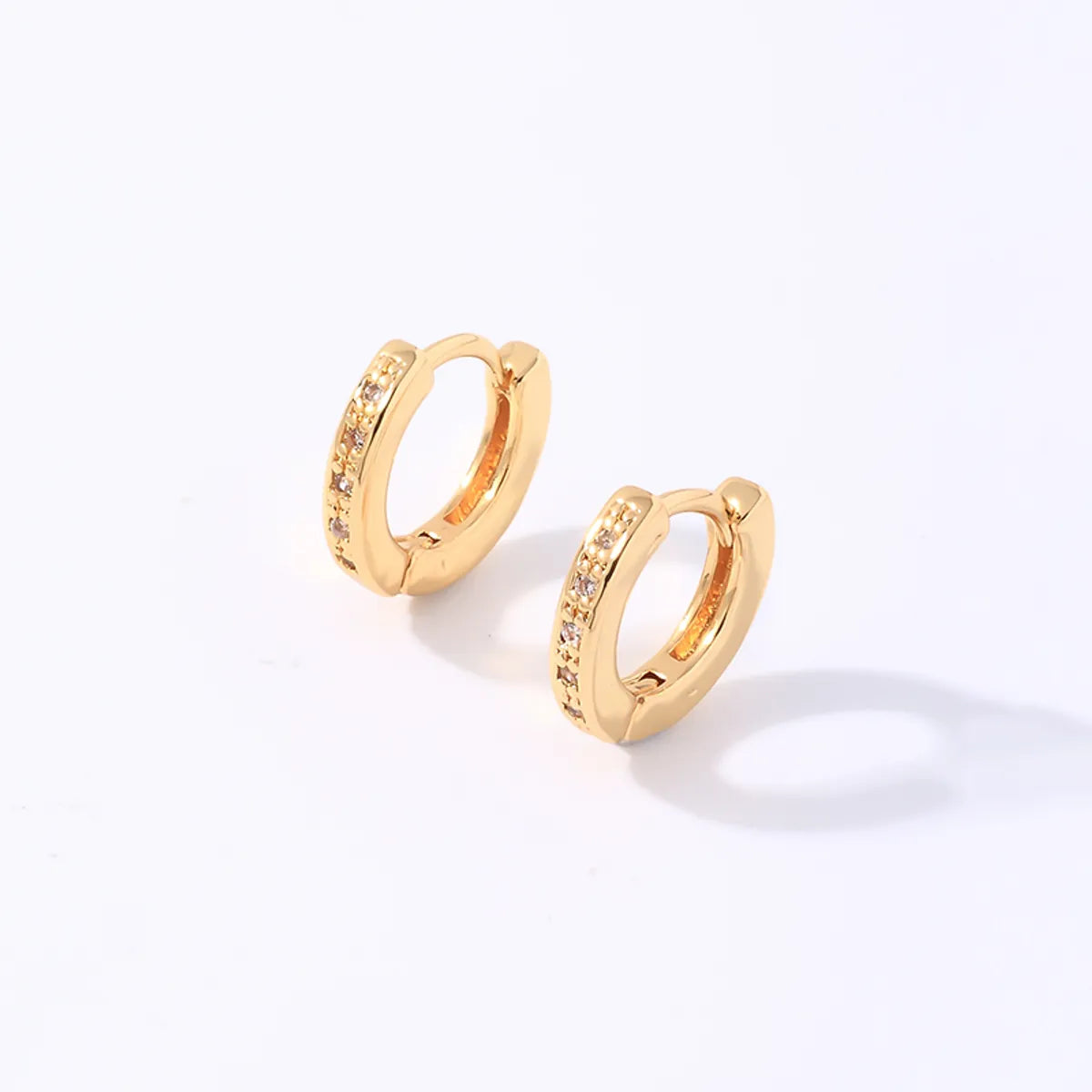 1 Pair Casual Simple Style Round Plating Inlay Copper Zircon White Gold Plated Gold Plated Hoop Earrings