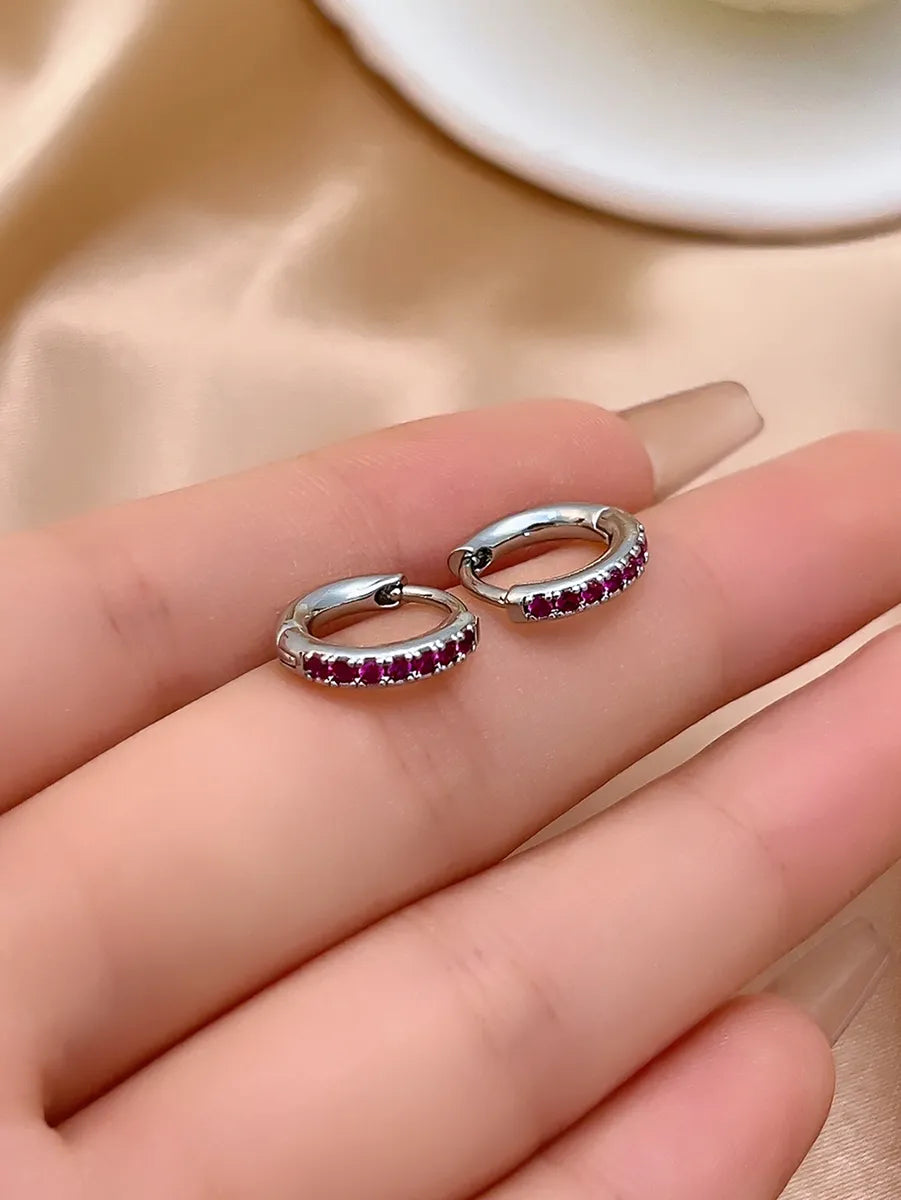 1 Pair Casual Simple Style Round Plating Inlay Copper Zircon White Gold Plated Gold Plated Hoop Earrings