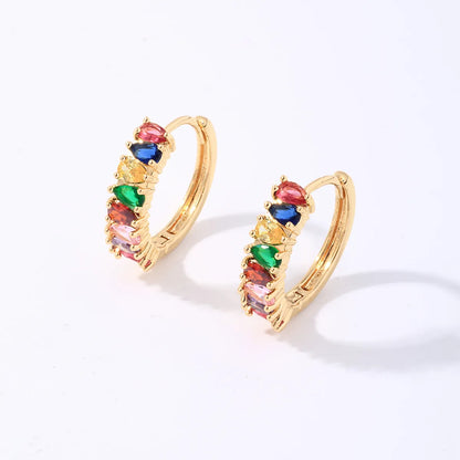 1 Pair Casual Simple Style Round Plating Inlay Copper Zircon White Gold Plated Gold Plated Hoop Earrings