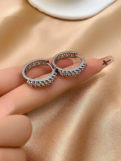 1 Pair Casual Simple Style Round Plating Inlay Copper Zircon White Gold Plated Gold Plated Hoop Earrings