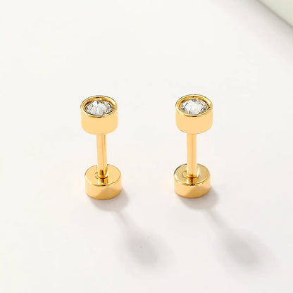 1 Pair Casual Simple Style Round Plating Inlay Stainless Steel Zircon 18k Gold Plated Ear Studs