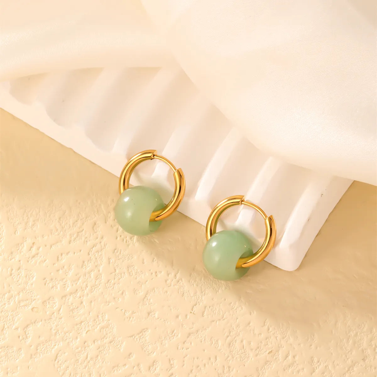 1 Pair Casual Simple Style Round Plating Stainless Steel Natural Stone Earrings