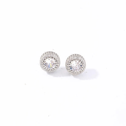 1 Pair Casual Simple Style Round Square Plating Inlay Copper Zircon White Gold Plated Gold Plated Ear Studs