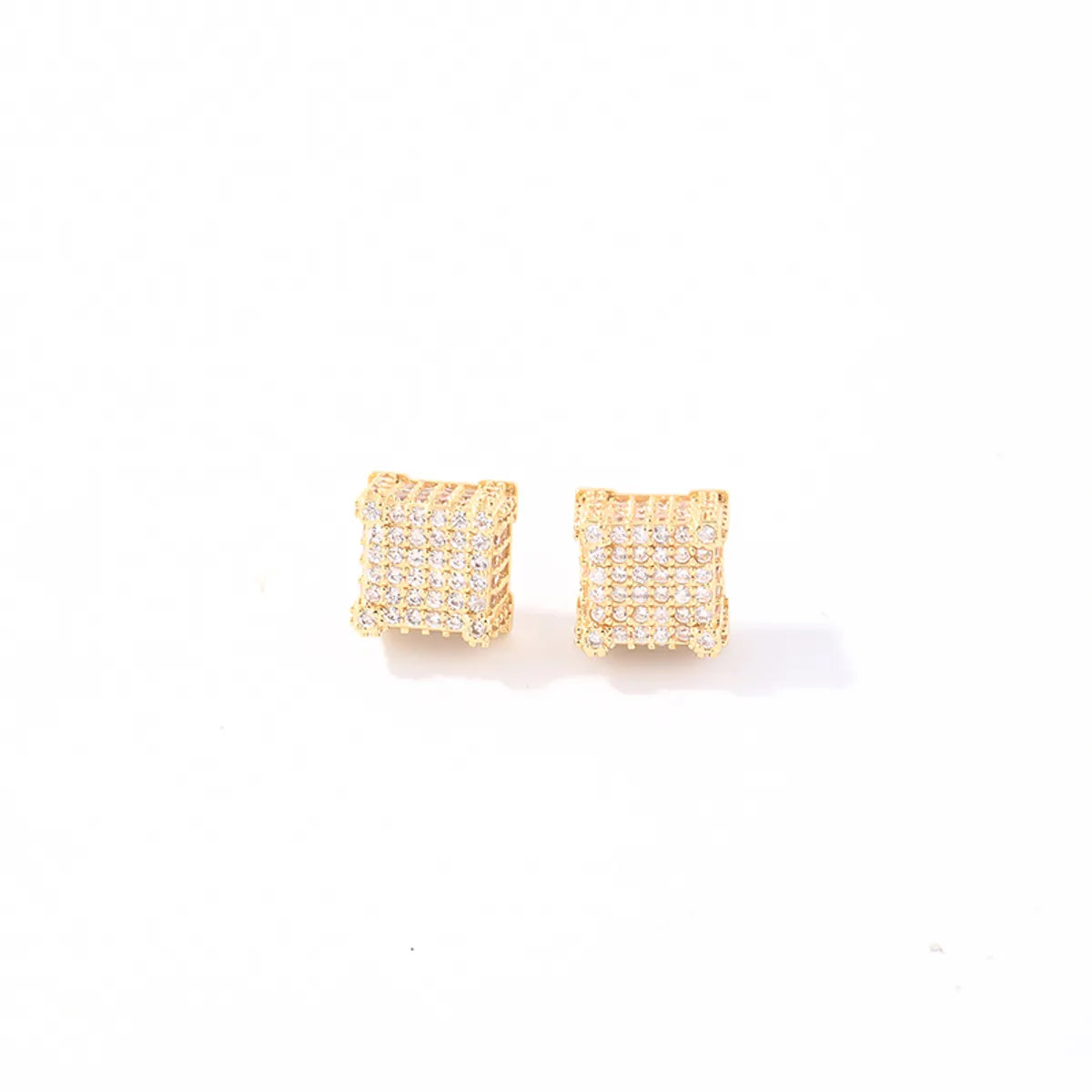 1 Pair Casual Simple Style Round Square Plating Inlay Copper Zircon White Gold Plated Gold Plated Ear Studs