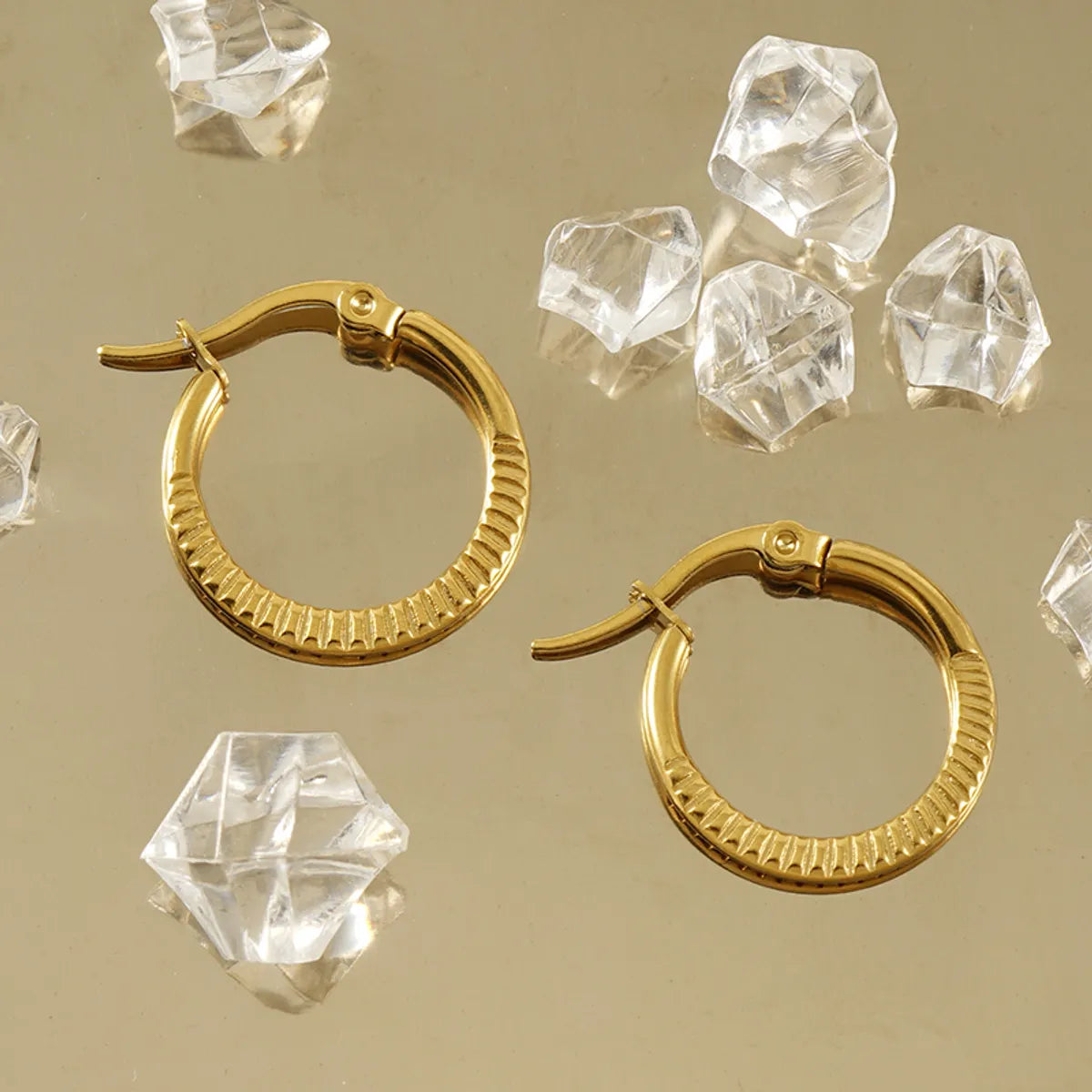 1 Pair Casual Simple Style Round Stainless Steel Plating 18k Gold Plated Hoop Earrings