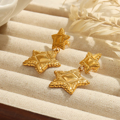 1 Pair Casual Simple Style Round Star Plating Carving Titanium Steel 18K Gold Plated Drop Earrings