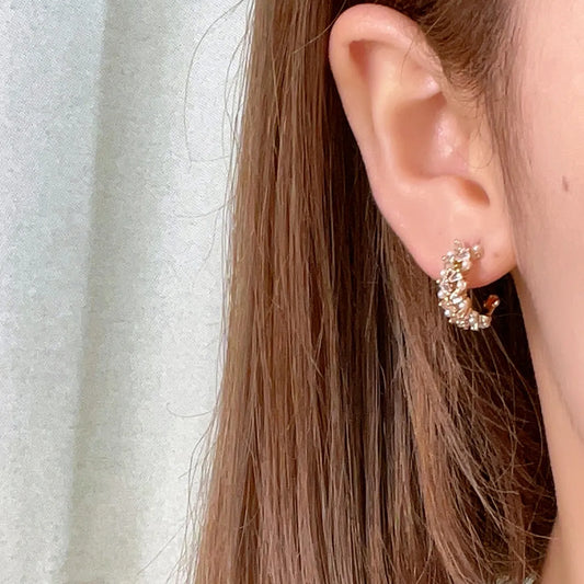 1 Pair Casual Simple Style Shiny C Shape Semicircle Plating Inlay Copper Artificial Pearls Zircon Gold Plated Ear Studs