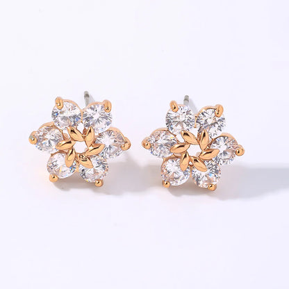 1 Pair Casual Simple Style Shiny Flower Plating Inlay Copper Zircon Gold Plated Ear Studs