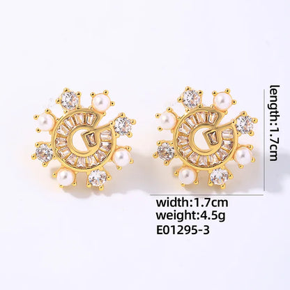 1 Pair Casual Simple Style Shiny Letter Plating Inlay Copper Artificial Pearls Zircon Gold Plated Ear Studs