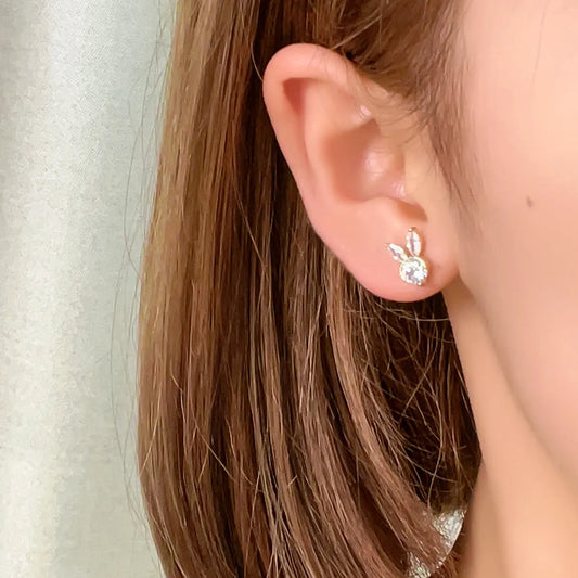 1 Pair Casual Simple Style Shiny Rabbit Plating Inlay Copper Zircon Gold Plated Ear Studs