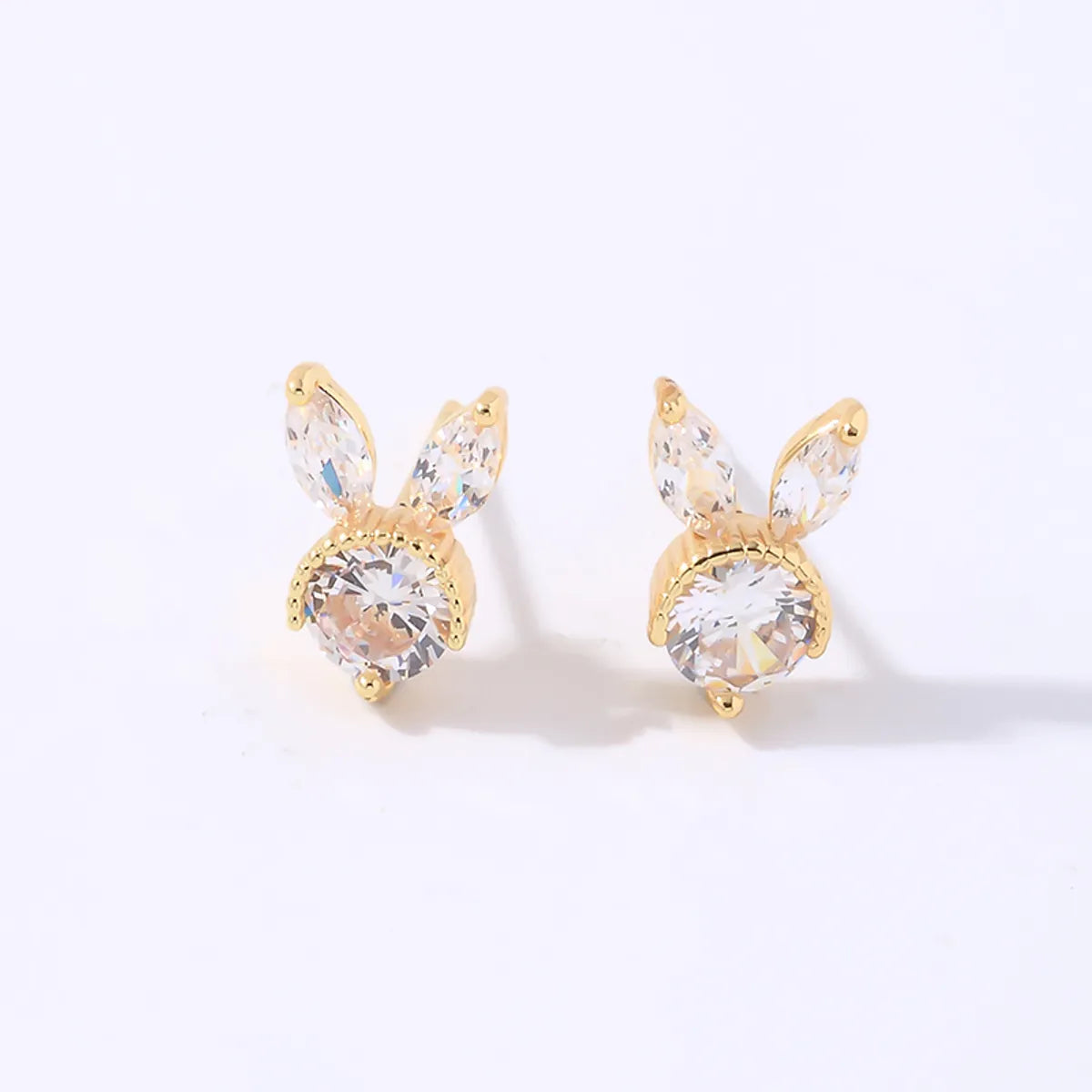 1 Pair Casual Simple Style Shiny Rabbit Plating Inlay Copper Zircon Gold Plated Ear Studs