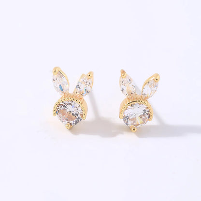 1 Pair Casual Simple Style Shiny Rabbit Plating Inlay Copper Zircon Gold Plated Ear Studs