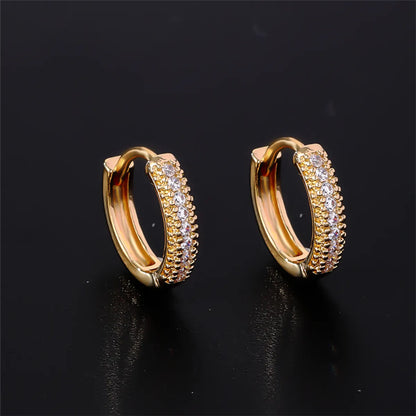 1 Pair Casual Simple Style Shiny Round Plating Inlay Copper Zircon Gold Plated Hoop Earrings