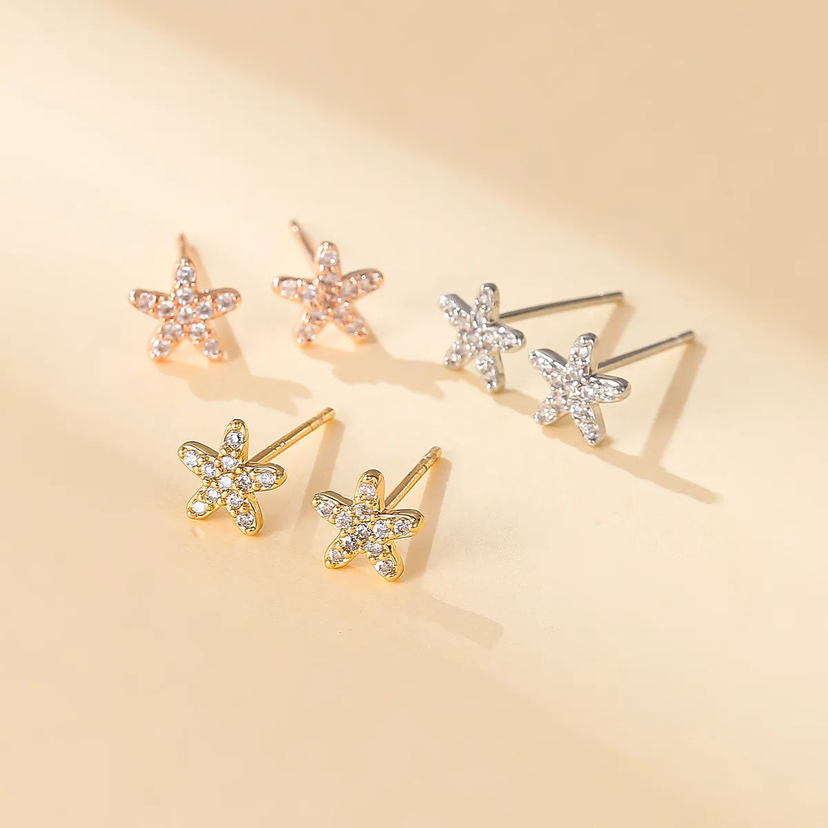 1 Pair Casual Simple Style Shiny Starfish Plating Inlay Copper Artificial Pearls Zircon 18k Gold Plated Ear Studs