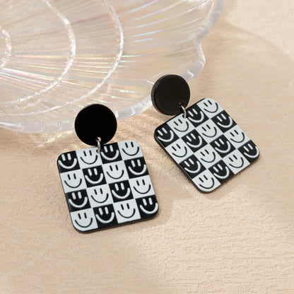 1 Pair Casual Simple Style Smiley Face Rectangle Stoving Varnish Arylic Drop Earrings