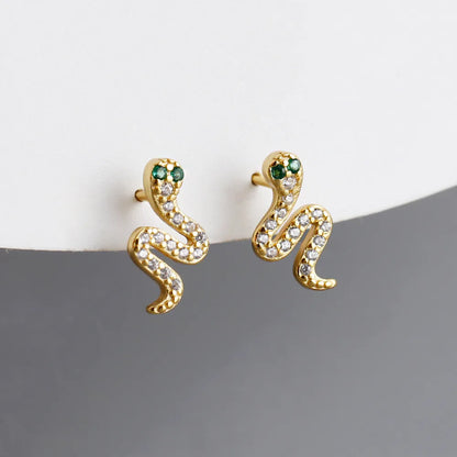 1 Pair Casual Simple Style Snake Plating Inlay Sterling Silver Rhinestones 18k Gold Plated White Gold Plated Ear Studs