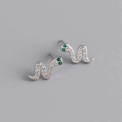 1 Pair Casual Simple Style Snake Plating Inlay Sterling Silver Rhinestones 18k Gold Plated White Gold Plated Ear Studs