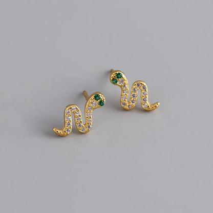 1 Pair Casual Simple Style Snake Plating Inlay Sterling Silver Rhinestones 18k Gold Plated White Gold Plated Ear Studs