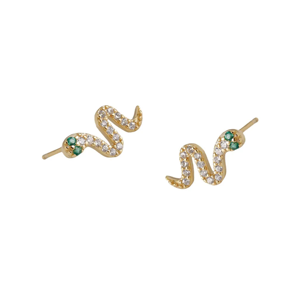 1 Pair Casual Simple Style Snake Plating Inlay Sterling Silver Rhinestones 18k Gold Plated White Gold Plated Ear Studs