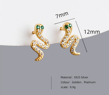 1 Pair Casual Simple Style Snake Plating Inlay Sterling Silver Rhinestones 18k Gold Plated White Gold Plated Ear Studs