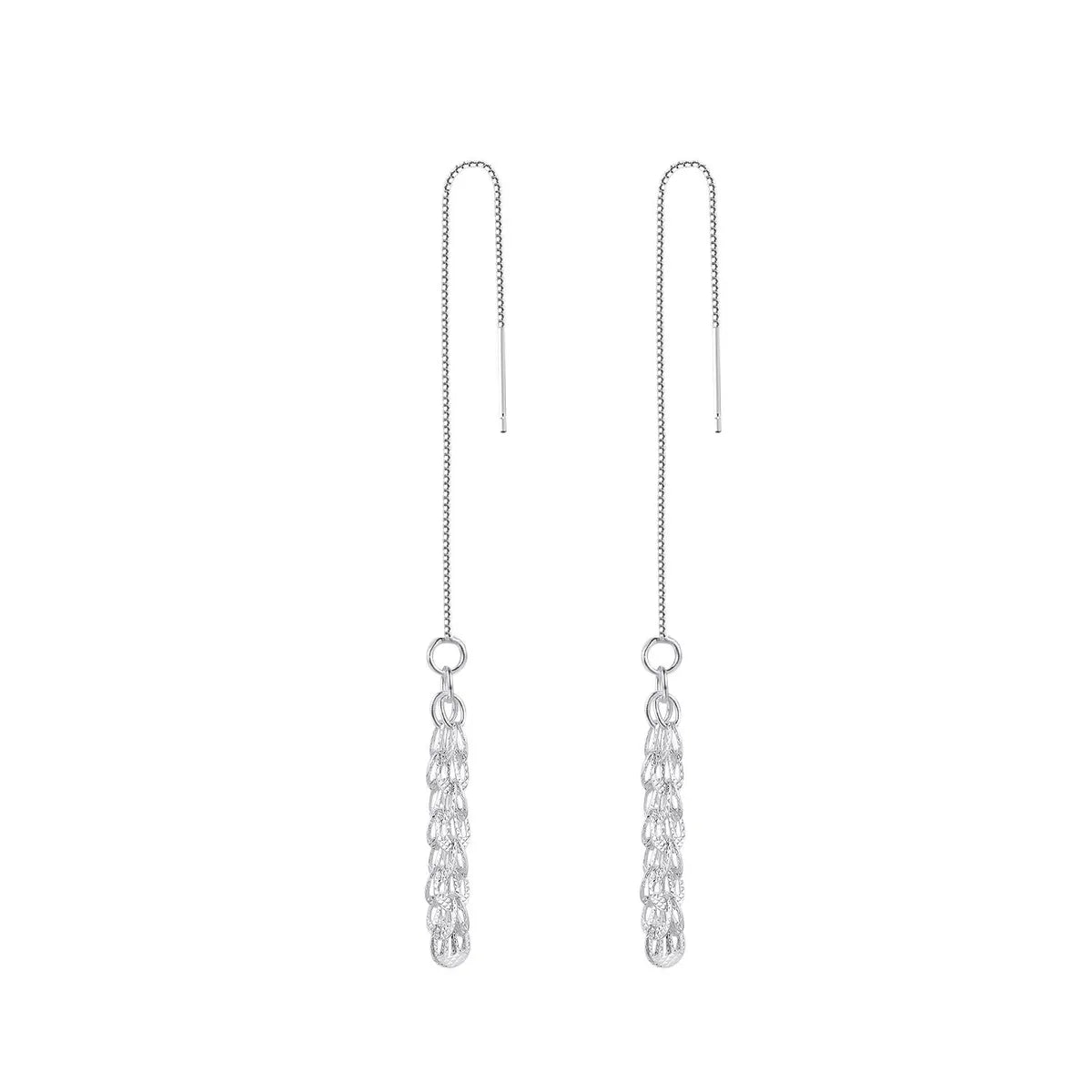 1 Pair Casual Simple Style Solid Color Grain Tassel Inlay Sterling Silver Zircon Ear Line